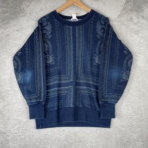 Club Monaco Sweatshirt Womens Large Blue Indigo Bandana Paisley Print Pullover